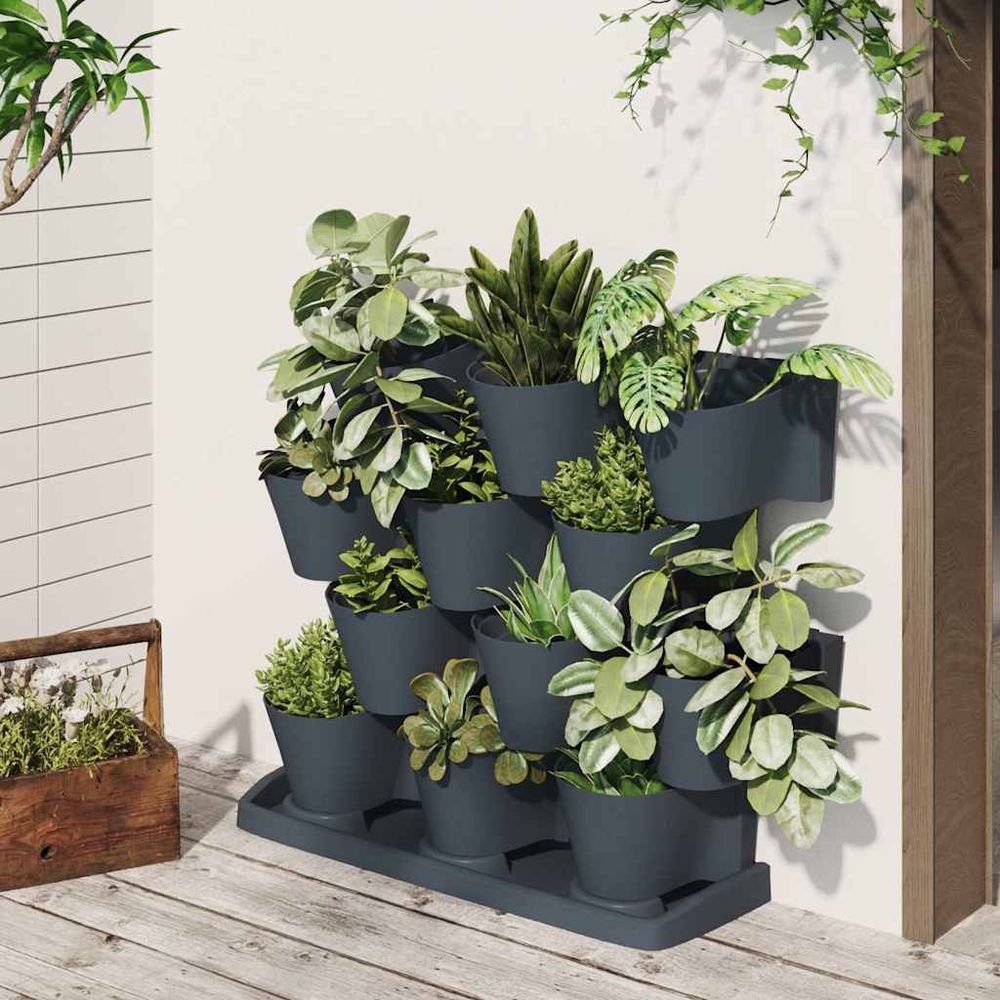 Jardinières verticales murales polypropylène mur végétal modulaire suspendu anthracite 12pcs