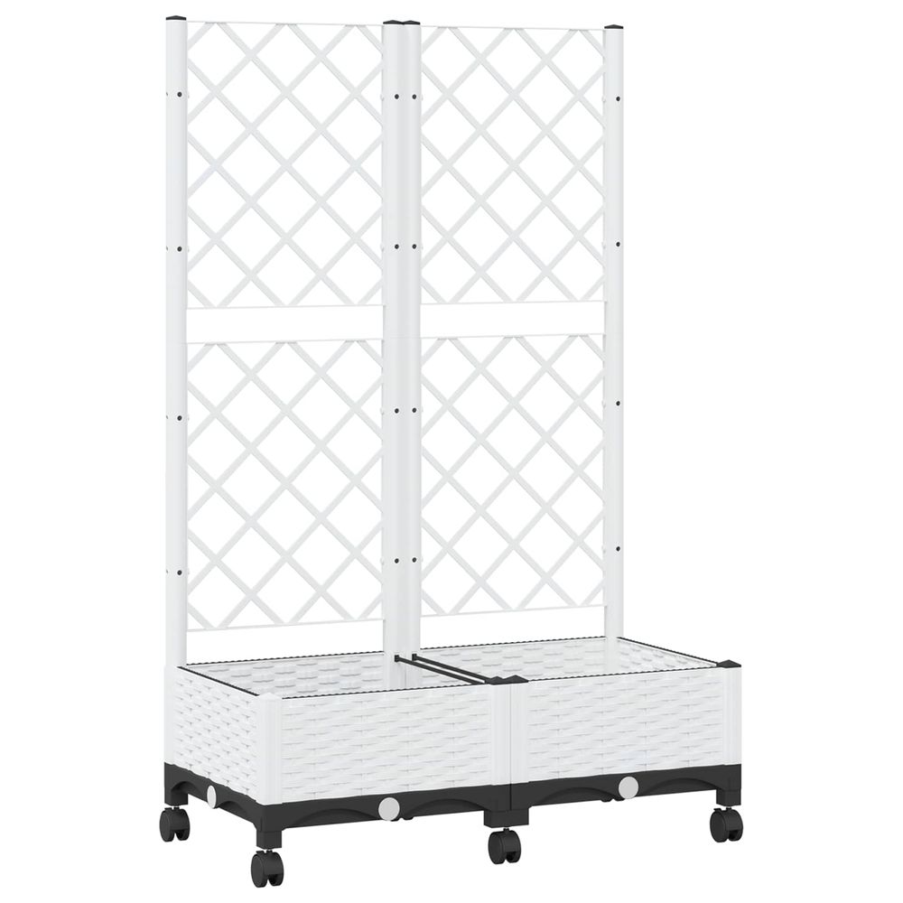 Bac de jardin avec treillis et roues blanc 80 x 40 x 131,5 cm