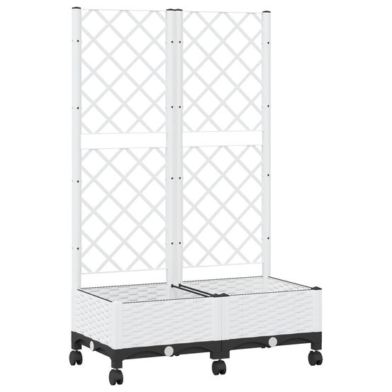 Bac de jardin avec treillis et roues blanc 80 x 40 x 131,5 cm
