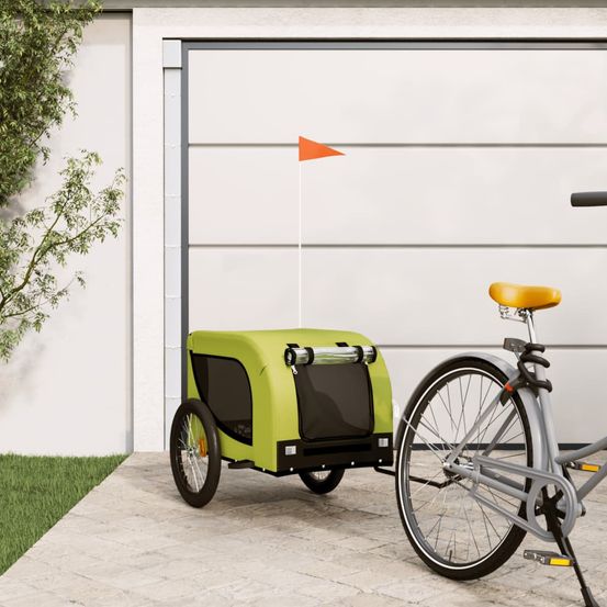 Remorque vélo grand chien tissu oxford cadre fer pour voyage vert