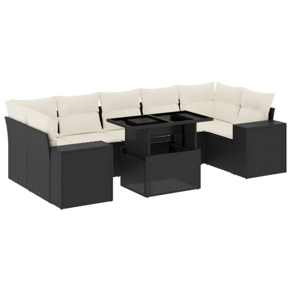 Salon de jardin 8 pcs avec coussins noir résine tressée