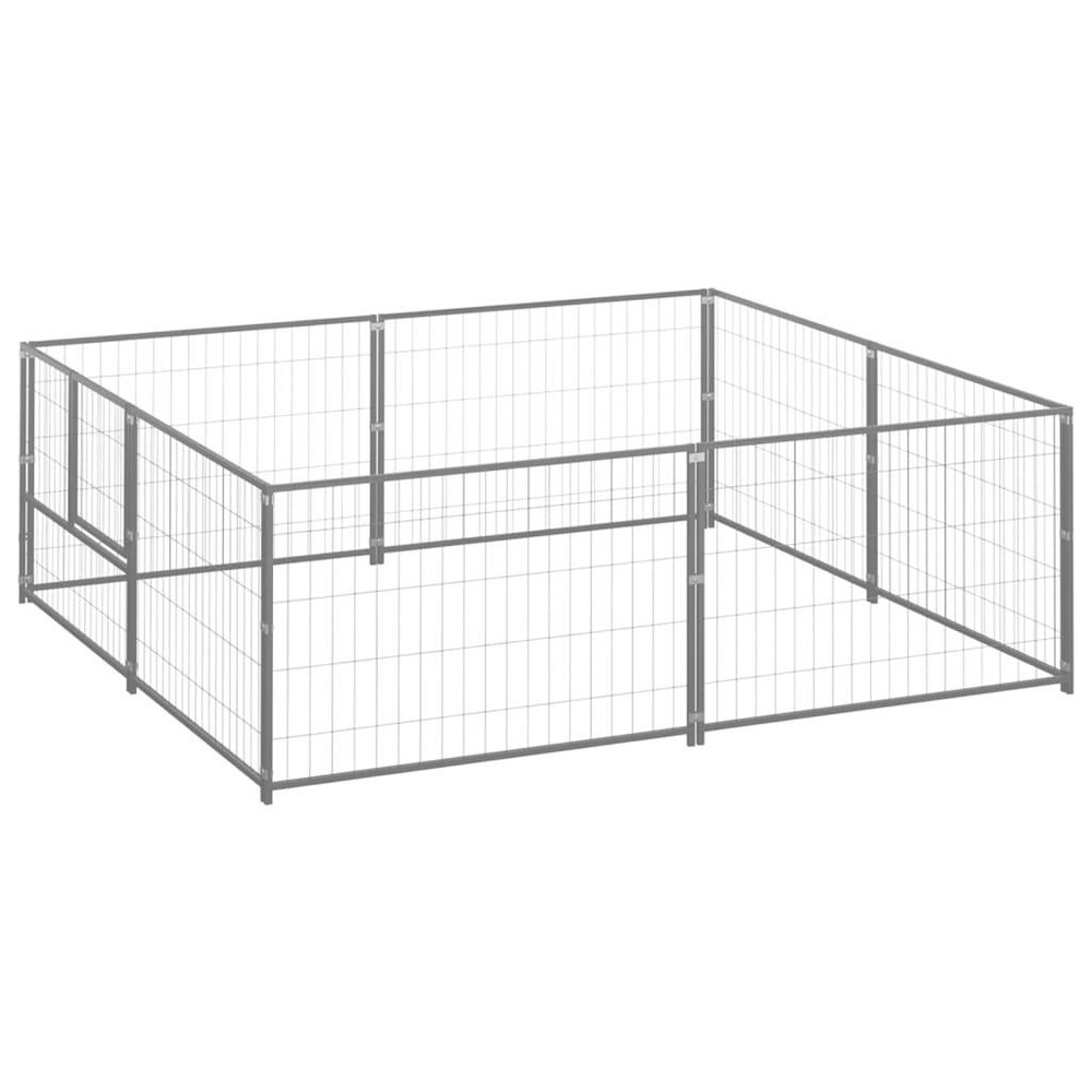 Chenil extérieur cage enclos parc animaux chien argenté 4 m² acier