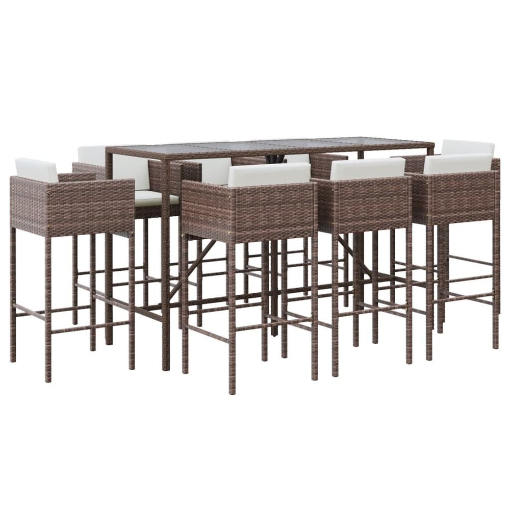 Ensemble de bar de jardin 9 pcs avec coussins marron poly rotin