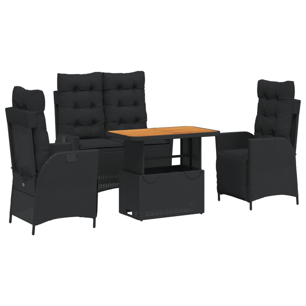 Ensemble à manger de jardin 4 pcs avec coussins noir