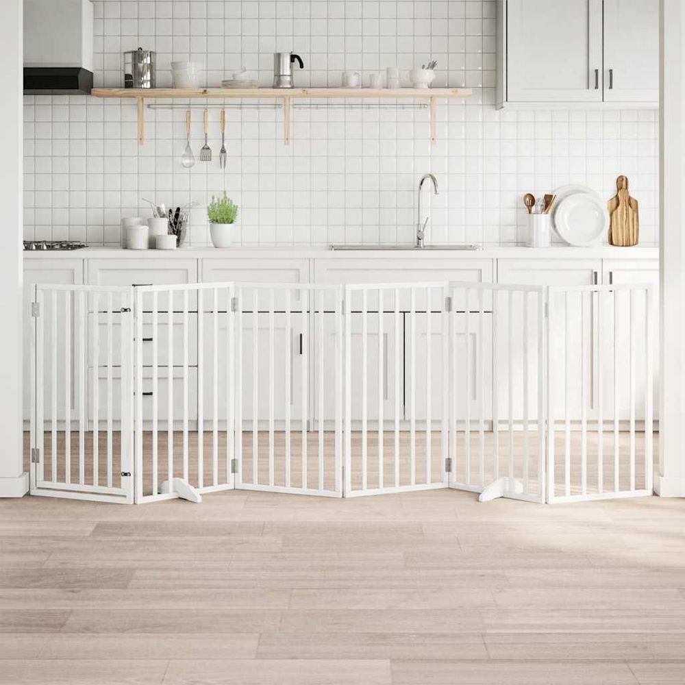 Barrière chien haute 90cm avec porte 6 panneaux pliable 300cm bois blanc