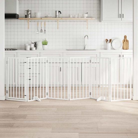 Barrière chien haute 90cm avec porte 6 panneaux pliable 300cm bois blanc