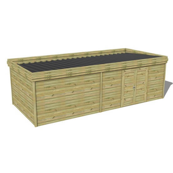 Abri de jardin bois pin traité autoclave 27mm - 8,19x3,44m / 28m2 - bac acier - abri français