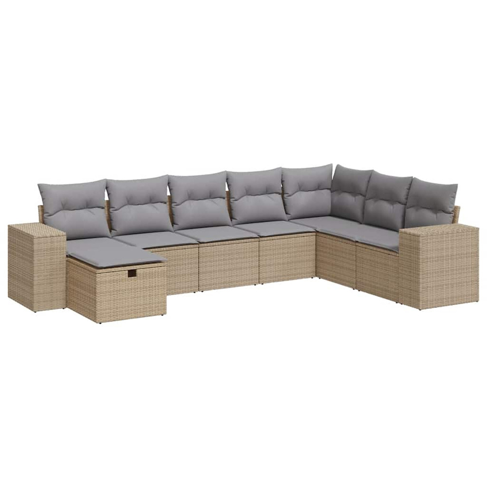 Salon de jardin avec coussins 8 pcs beige résine tressée