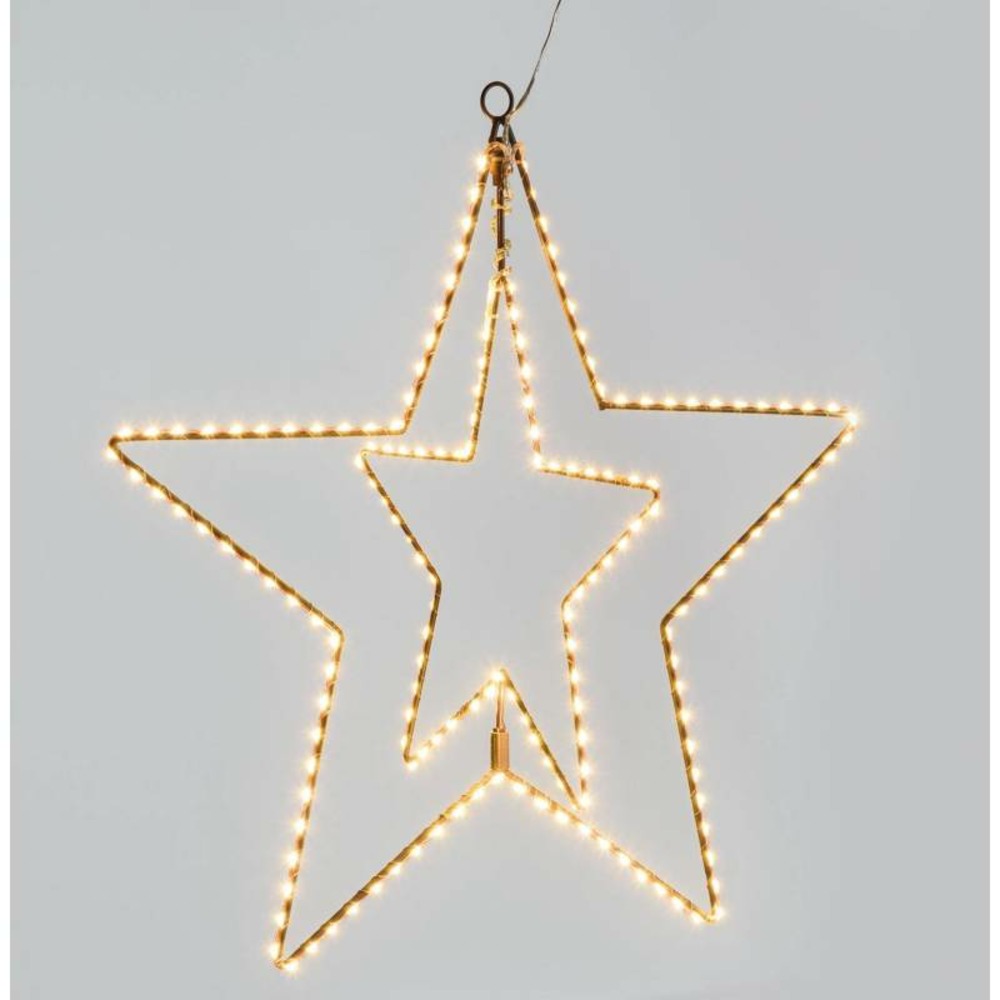 Etoile lumineuse double orientable 70cm 260 led blanc chaud cable cuivre structure métal marron lotti