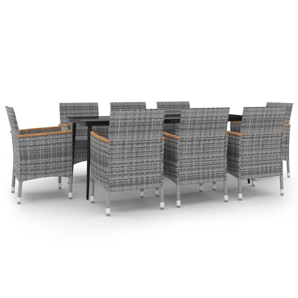 Ensemble à dîner salon de jardin meuble d'extérieur coussins 9 pièces résine tressée verre