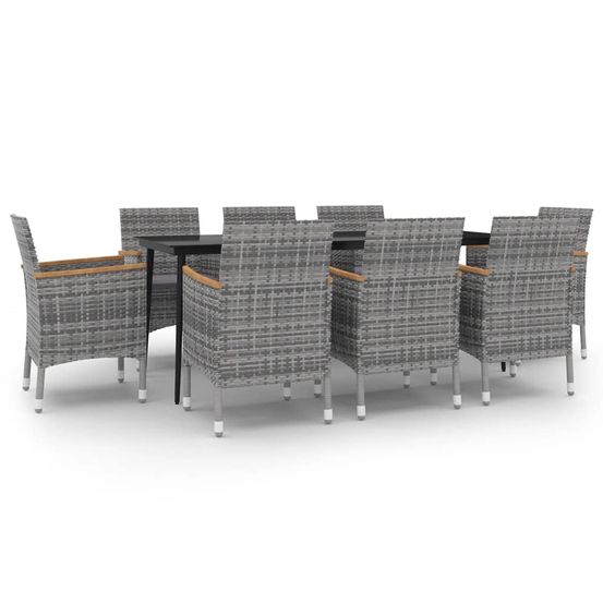 Ensemble à dîner salon de jardin meuble d'extérieur coussins 9 pièces résine tressée verre