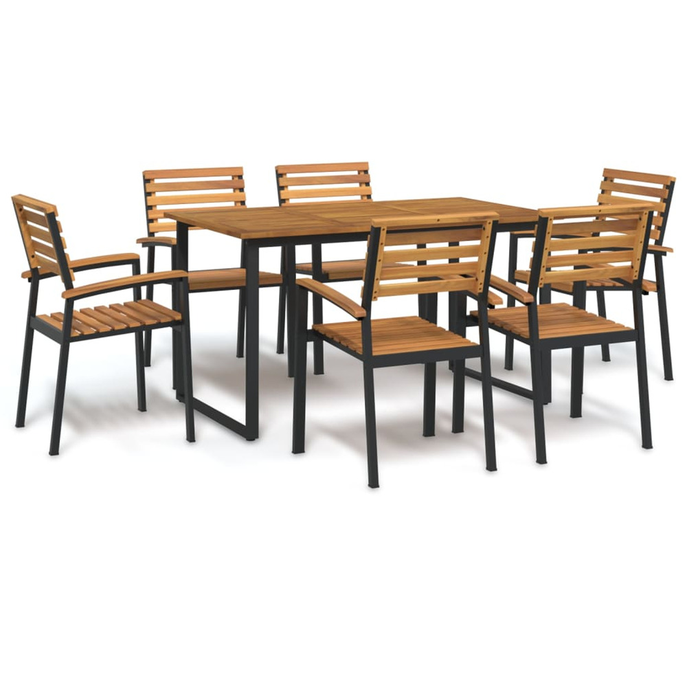 Ensemble à manger de jardin 7 pcs bois d'acacia solide et métal