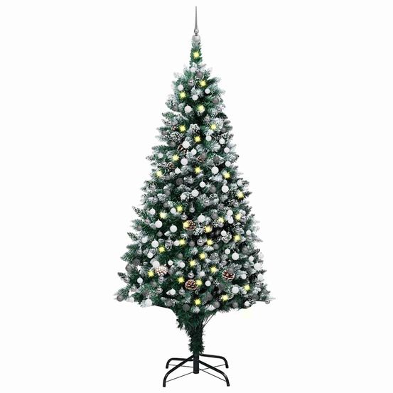 Sapin de noël artificiel enneigé pvc 240cm avec led et boules
