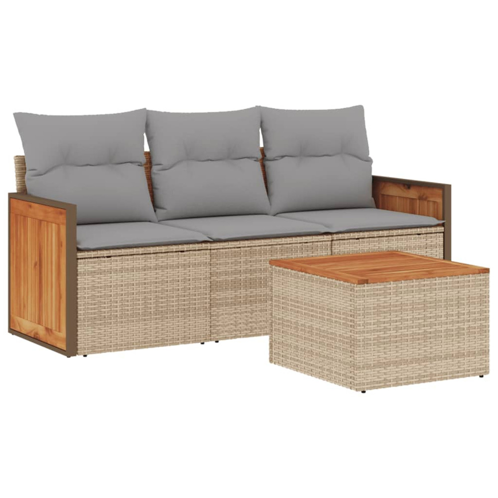 Salon de jardin avec coussins 4 pcs beige résine tressée