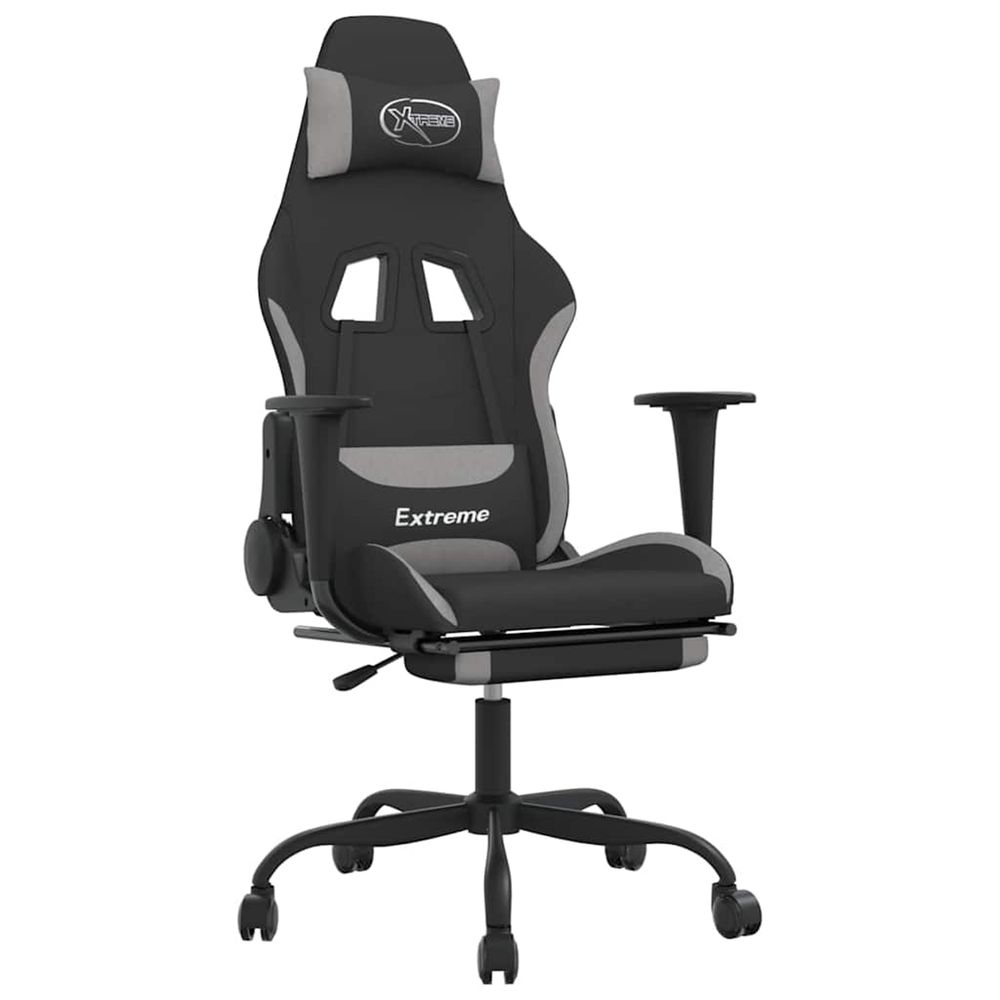 Chaise de jeu de massage repose-pied noir et gris clair tissu