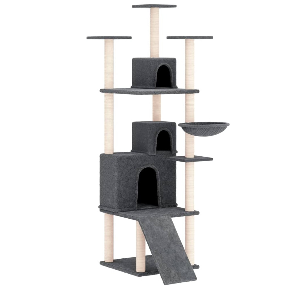 Arbre à chat meuble tour grimper jouet grattage grattoir escalade plateforme avec griffoirs en sisal foncé 175 cm gris 02_002