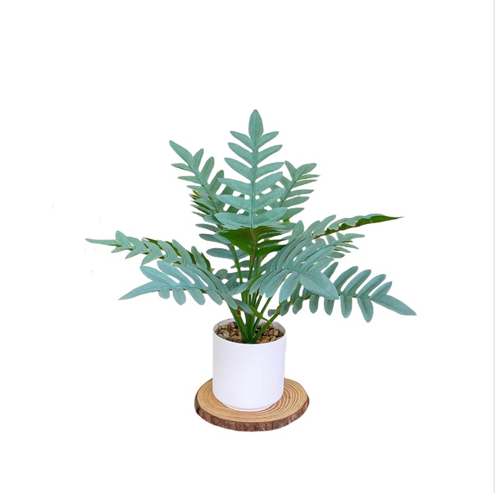 Bouquet de plantes artificielles + pot de fleurs en feuilles de chrysanthème vert clair