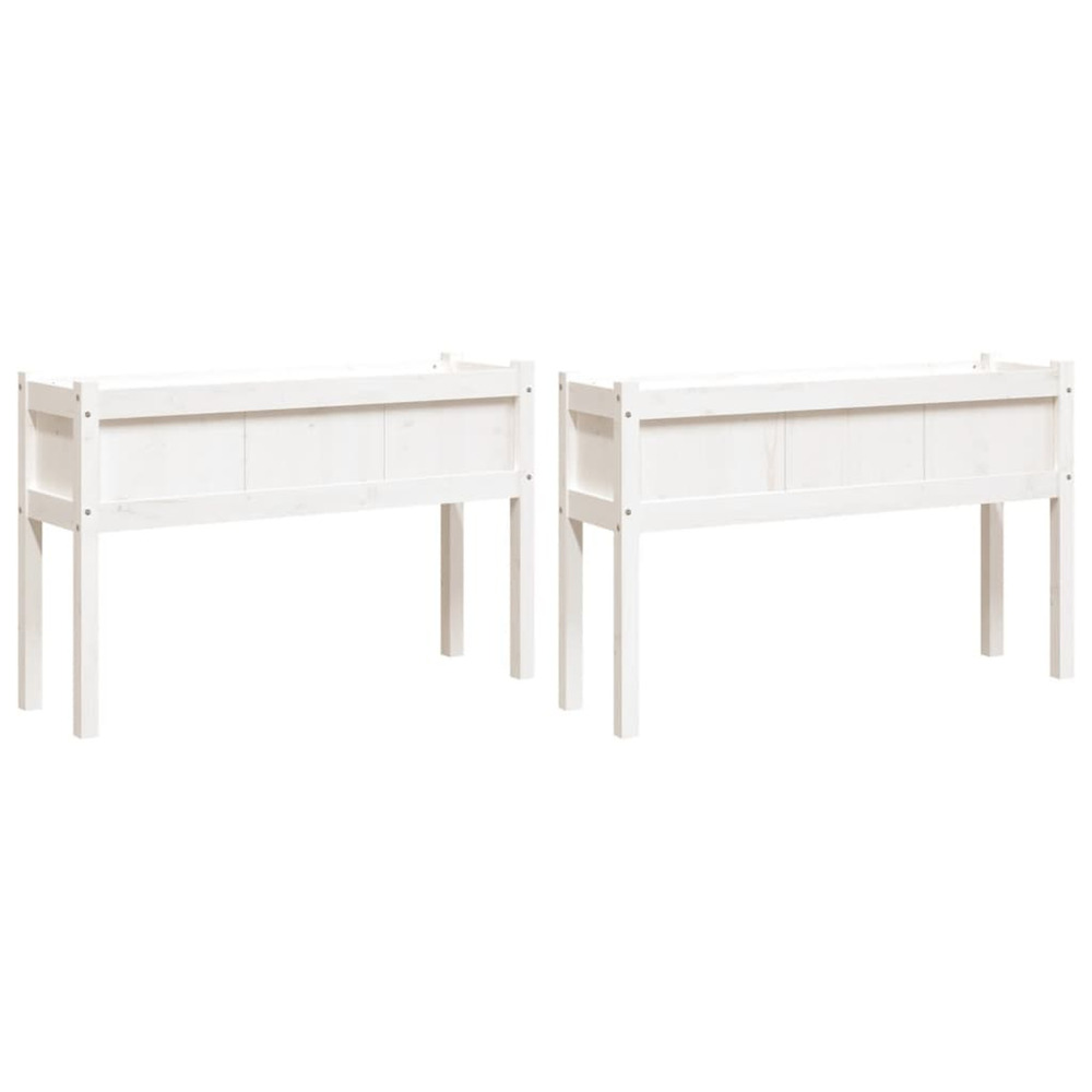 Jardinière d'extérieurs 2 pcs avec pieds blanc bois de pin massif