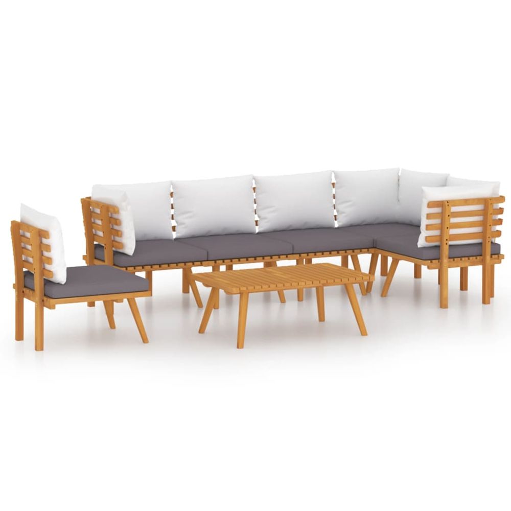Salon de jardin 7 pcs avec coussins bois d'acacia solide
