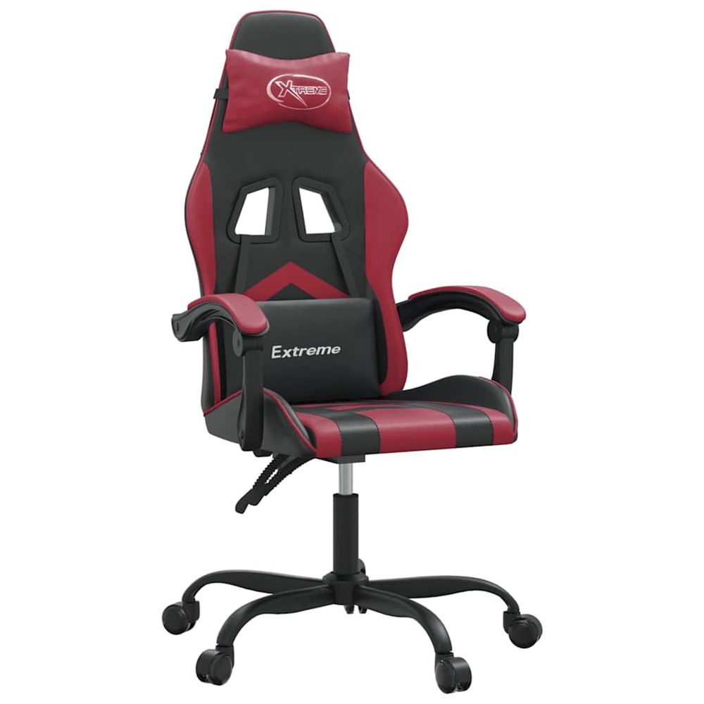 Chaise de jeu pivotante noir et rouge bordeaux similicuir