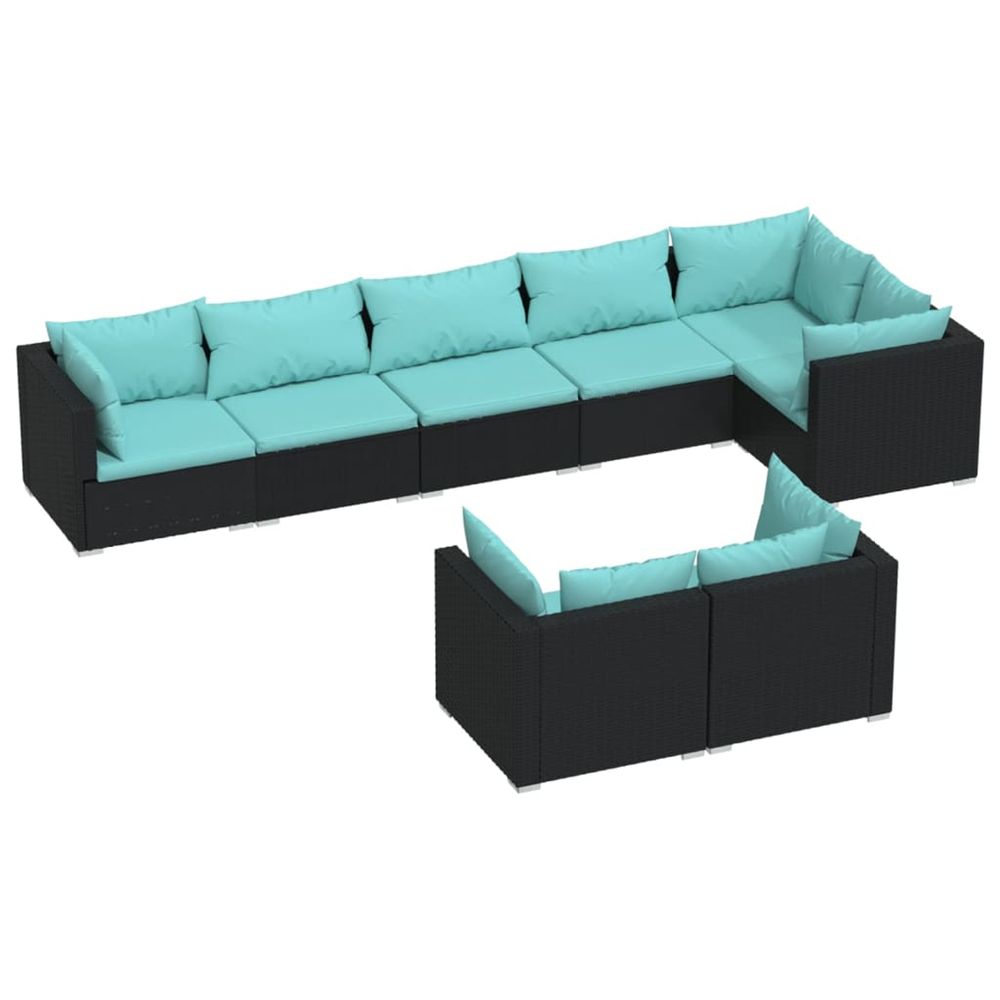 Salon de jardin 8 pcs avec coussins noir résine tressée