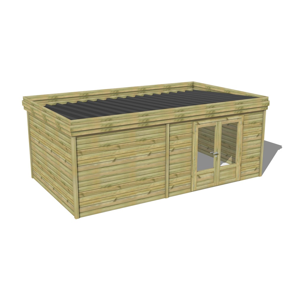 Abri de jardin bois pin traité autoclave 27mm - 6,49x3,44m / 22m2 - bac acier - abri français