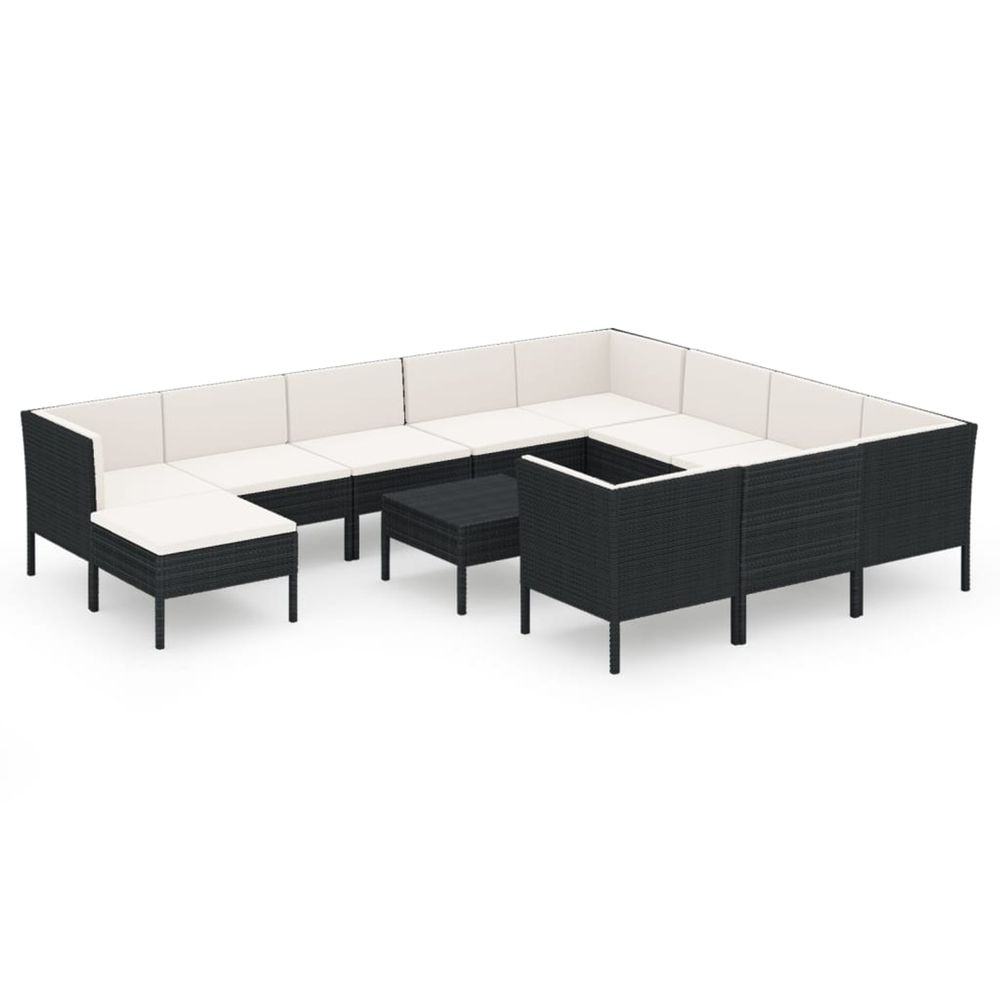 Salon de jardin 12 pcs avec coussins résine tressée noir