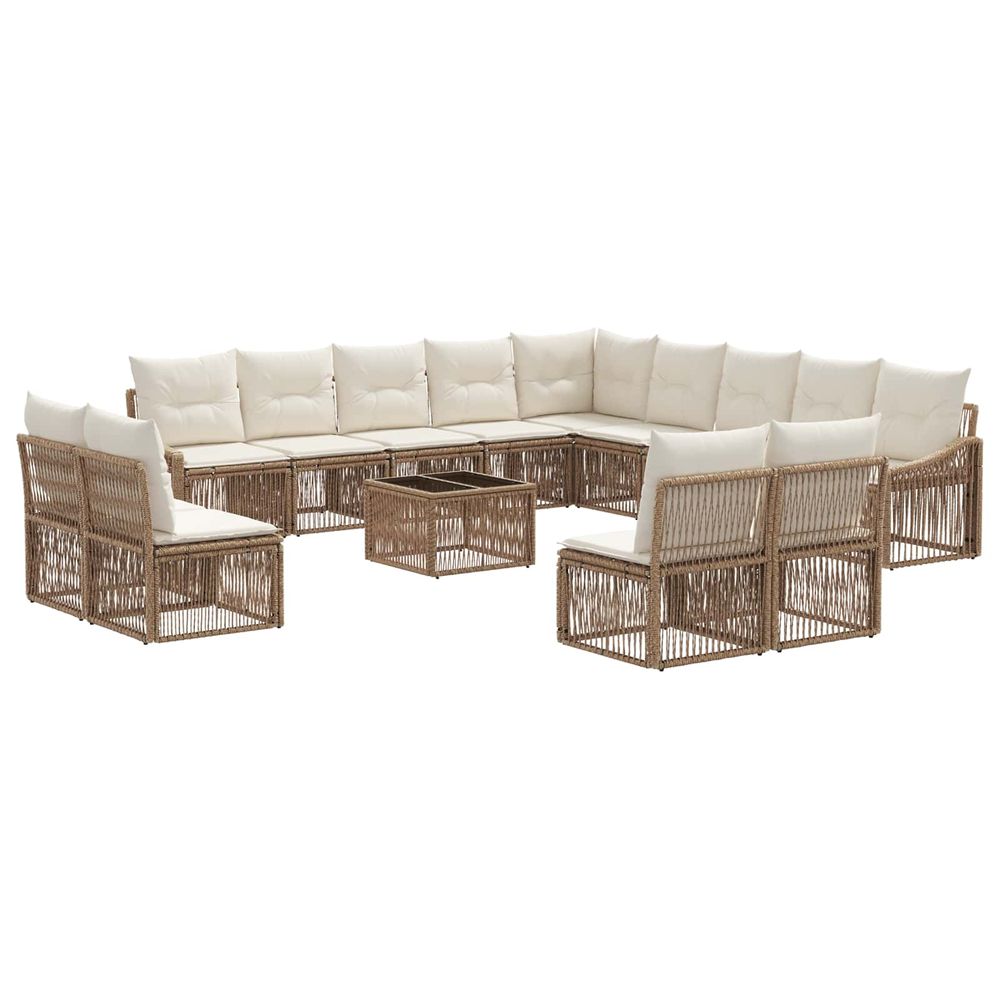 Ensemble de canapé de jardin 14 pc beige polyrotin