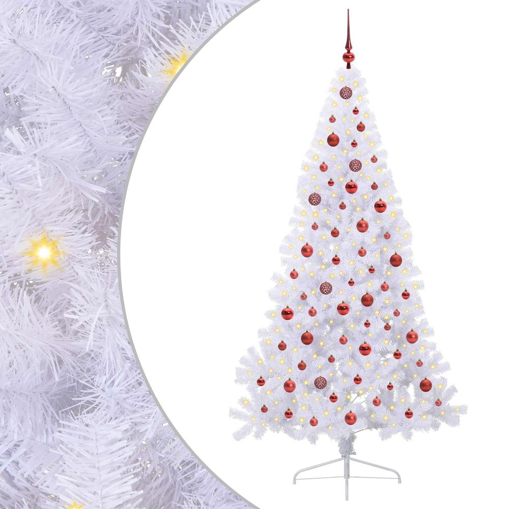 Sapin de noël artificiel avec 300 led blanc 210 cm pvc et acier