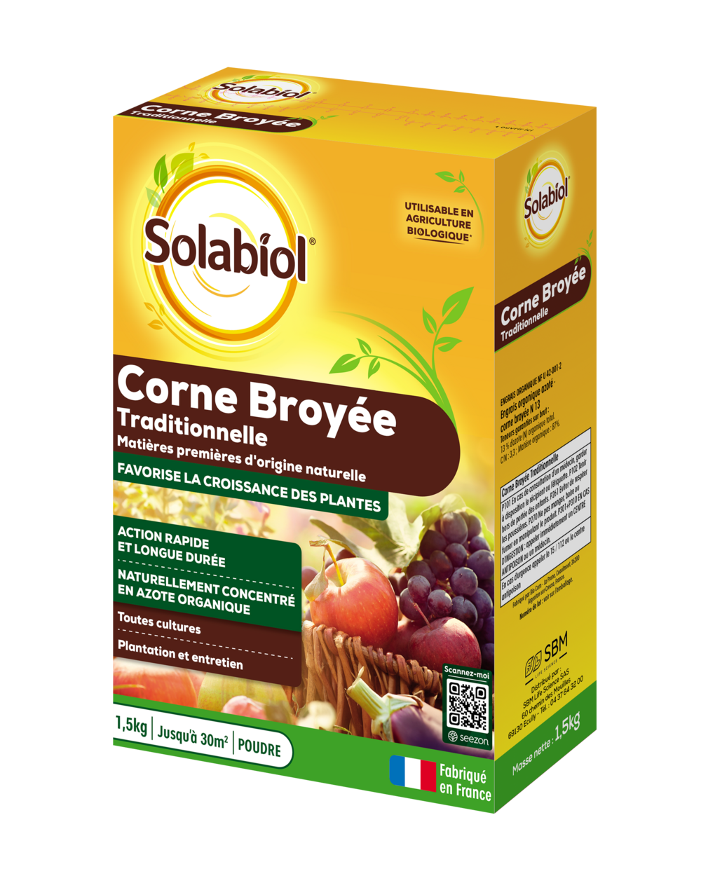 Solabiol corne broyée traditionnelle - 1,5kg - jusqu'à 30m² - action rapide & longue durée - pour plantation & entretien
