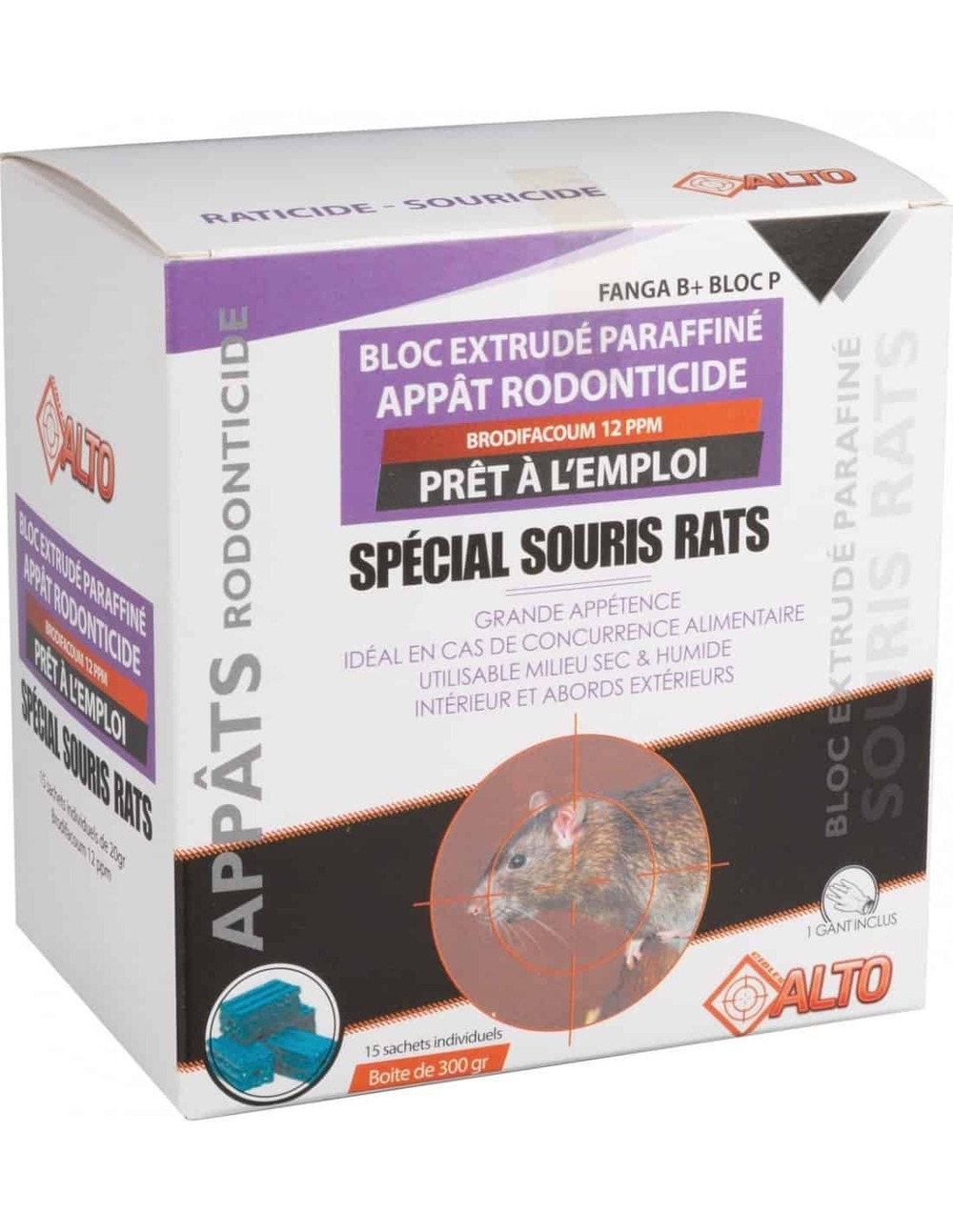 Raticide blocs brod 12ppm 300g