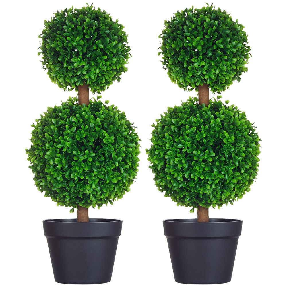 Lot de 2 buis artificiels double boules pe décoration bucolique 60cm vert