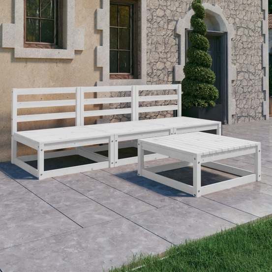 Salon de jardin 4 pcs blanc bois de pin massif