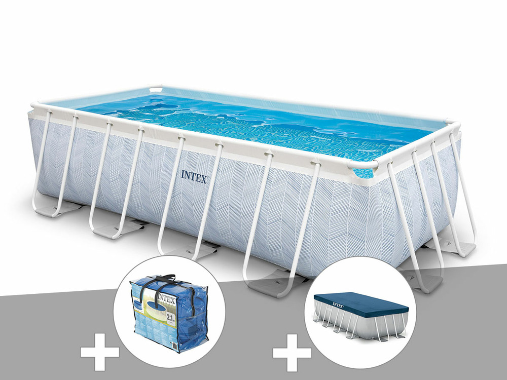 Kit piscine tubulaire chevron rectangulaire 4,00 x 2,00 x 1,00 m + bâche à bull