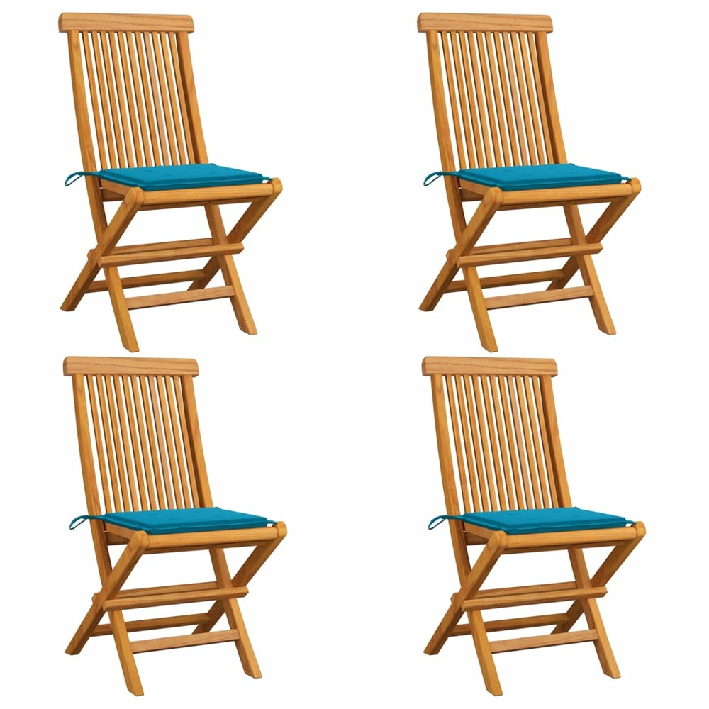 Chaises de jardin et coussins bleu lot de 4 bois de teck massif