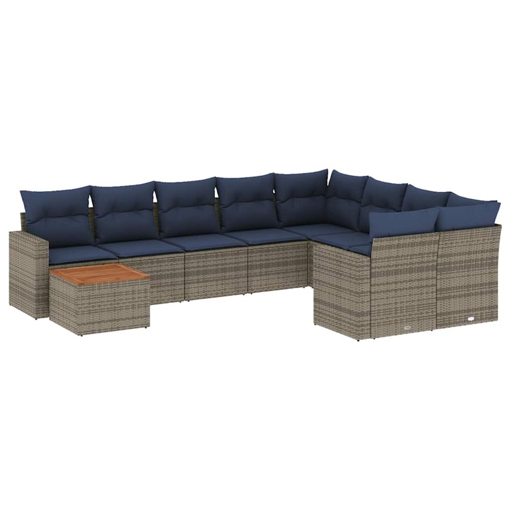 Salon de jardin 10 pcs avec coussins gris résine tressée