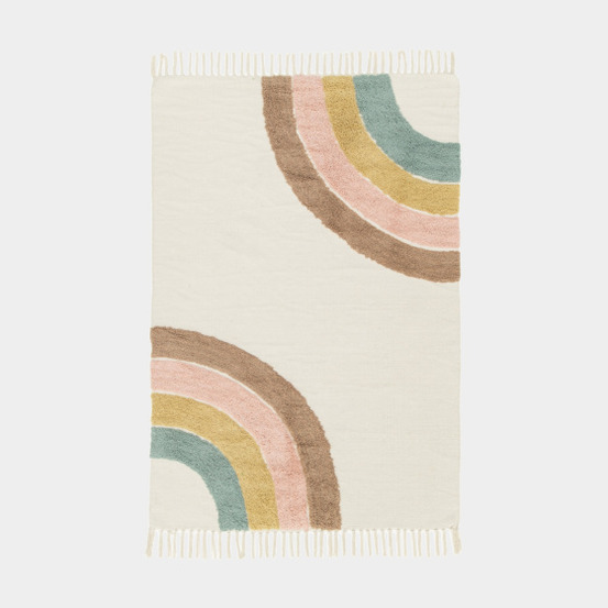 Tapis chambre d'enfant - arc en ciel - beige et pastel - 120 x 170 cm
