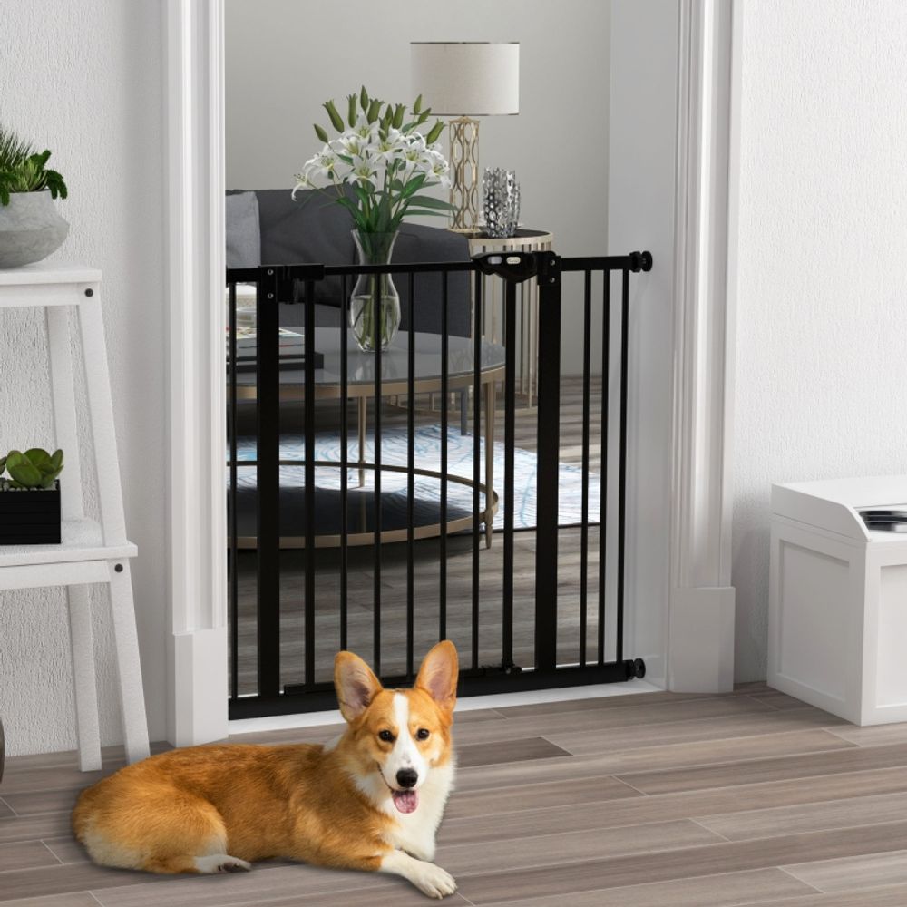 Barrière de sécurité métal pour chiens escaliers fermeture automatique 74-87cm noir