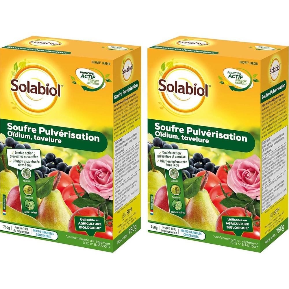 Lot de 2 boîtes de souffre pulvérisation solabiol 750g – protection efficace con