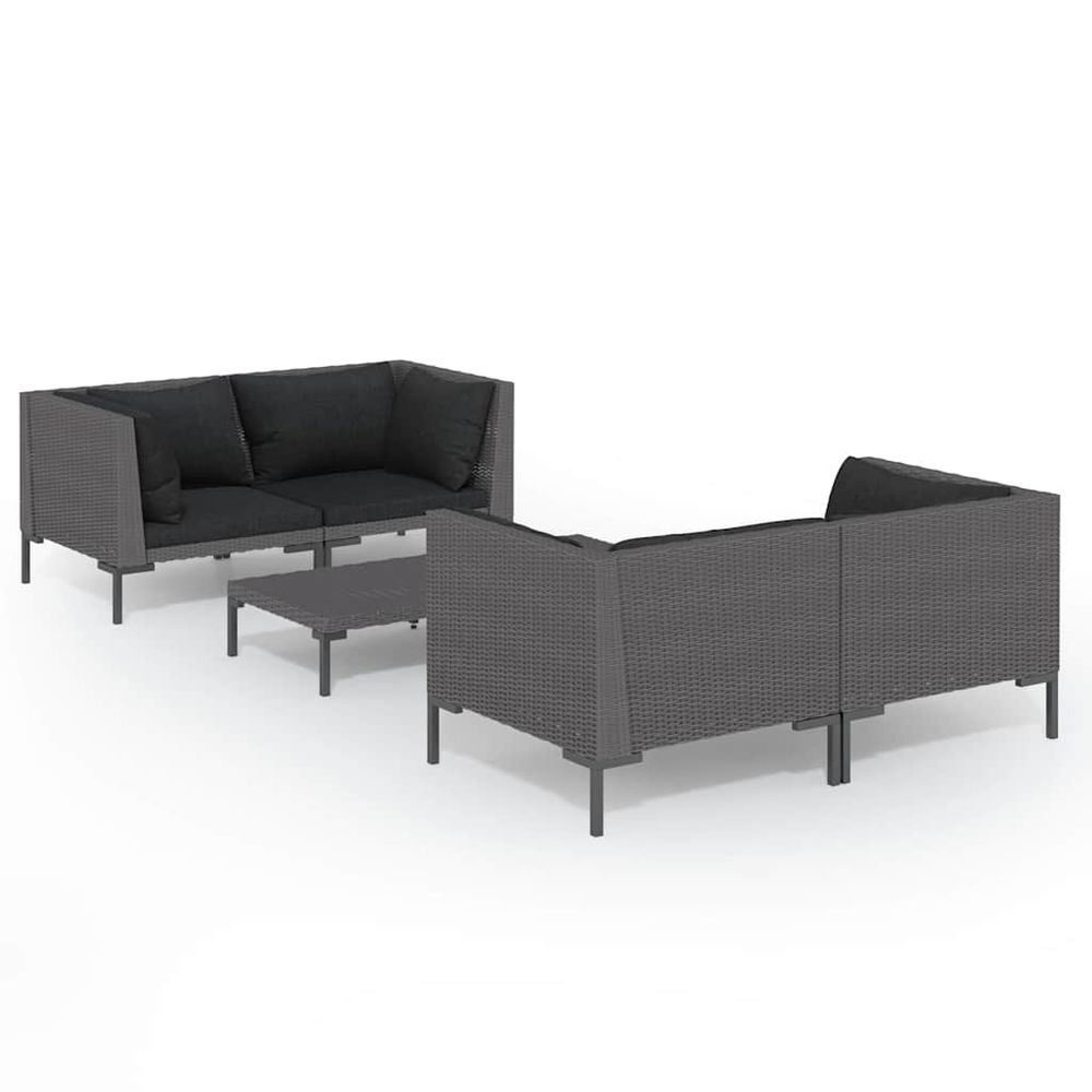 Salon de jardin 5 pcs avec coussins résine tressée gris foncé