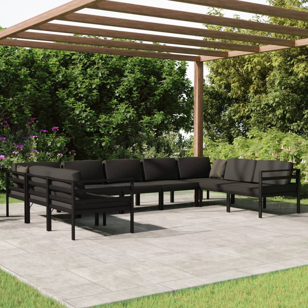 Salon de jardin 9 pcs avec coussins aluminium anthracite