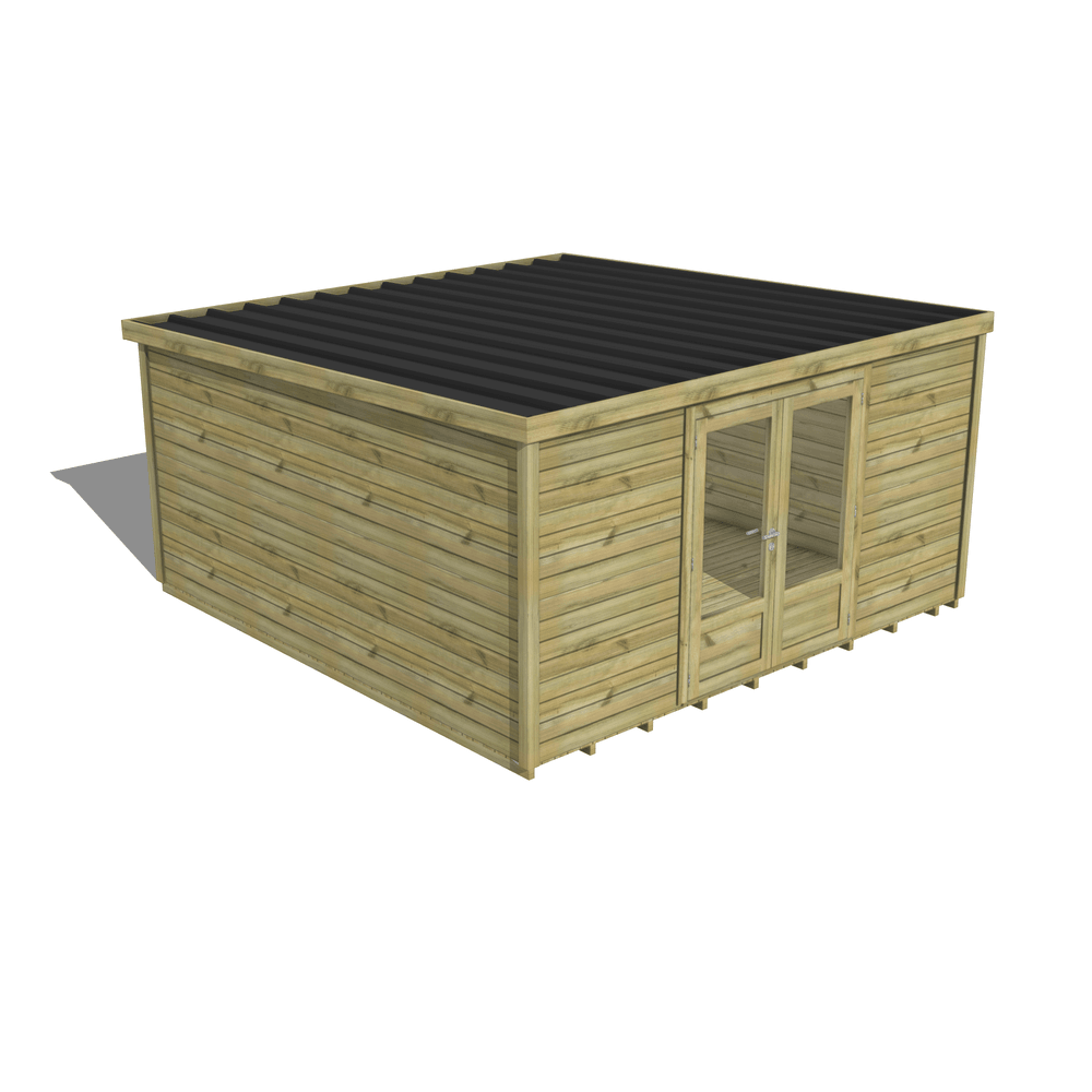Abri de jardin bois pin traité autoclave 27mm - essentiel - 4,34x4,34m / 19m2 - bac acier - plancher bois