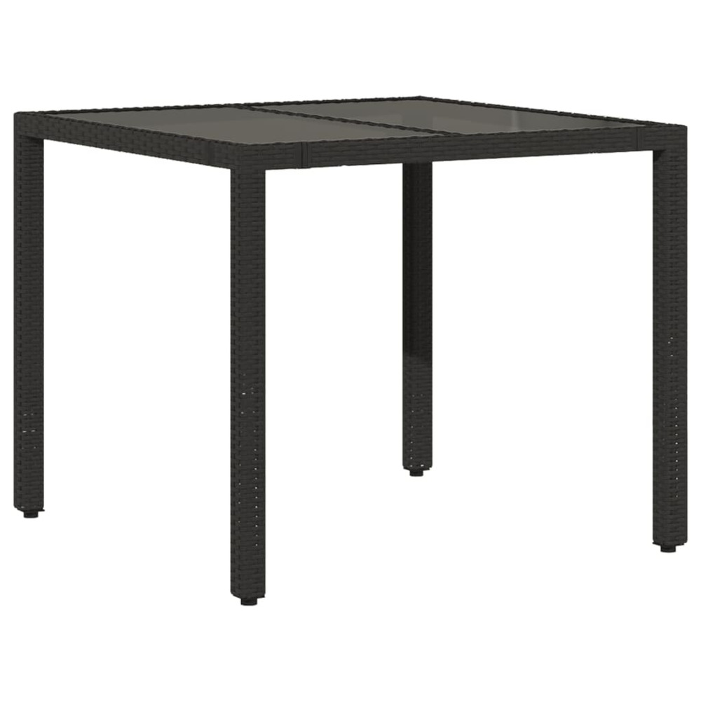 Table de jardin dessus en verre noir 90x90x75 cm résine tressée