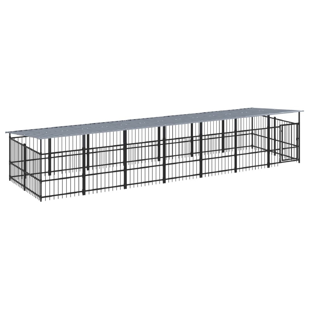 Chenil cage enclos pac animaux d'extérieur avec toit pour chiens acier 13,14 m² noir