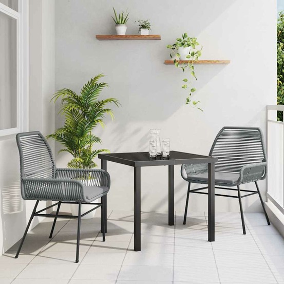 Ensemble de salle à manger pour jardin 3 pcs gris polyrotin
