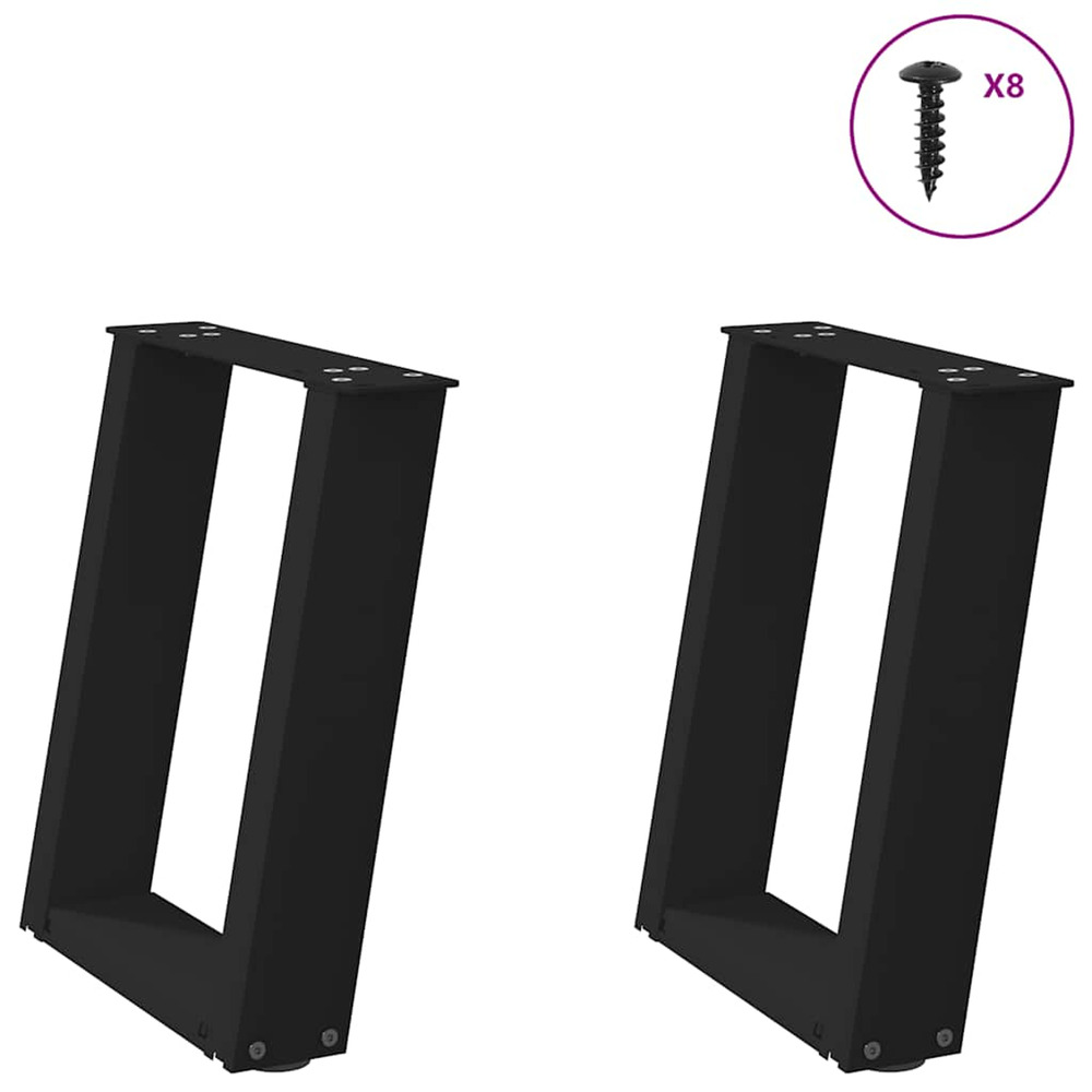 Pieds de table basse en u 2 pièces noir 28 x (42-43) cm acier