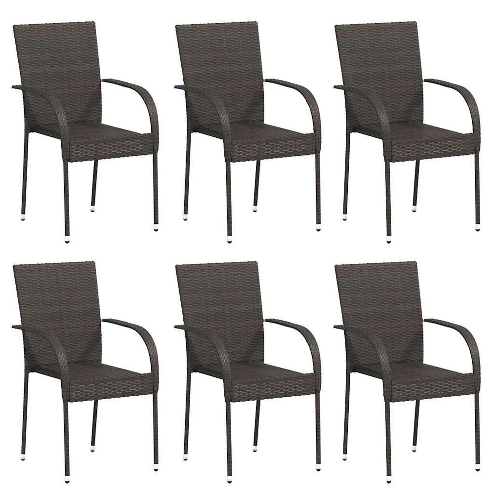 Chaises empilables d'extérieur lot de 6 résine tressée marron