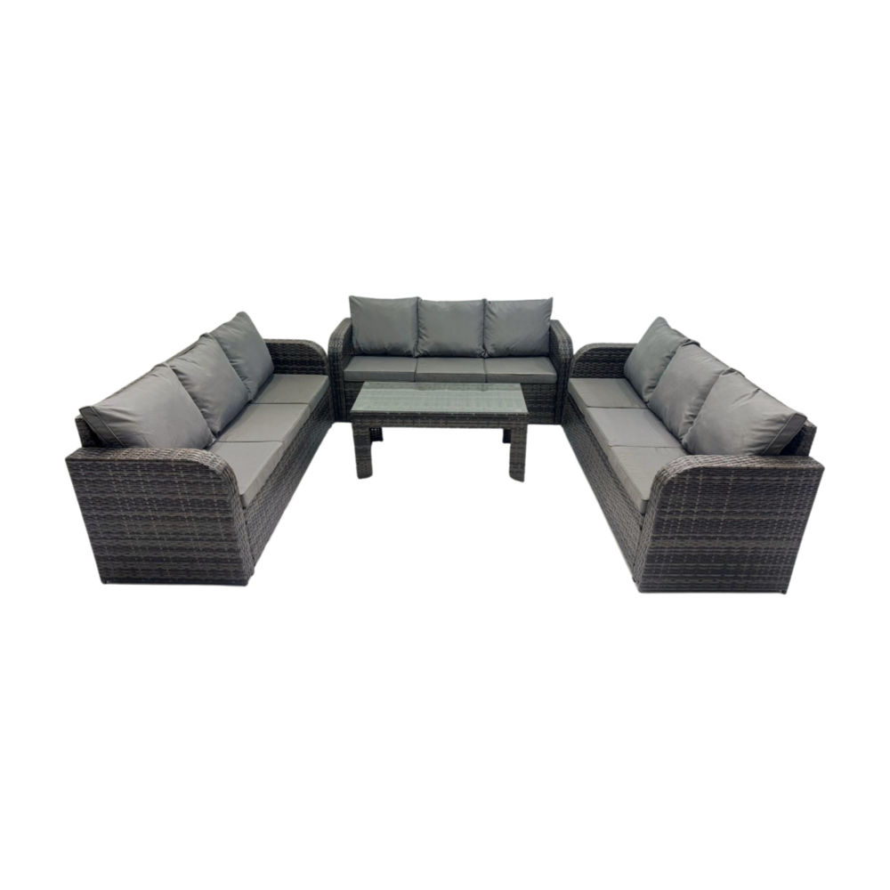 Ensemble de canapés en rotin 9 places salon de jardin avec table basse rectangulaire canapé 3 places gris foncé mixte