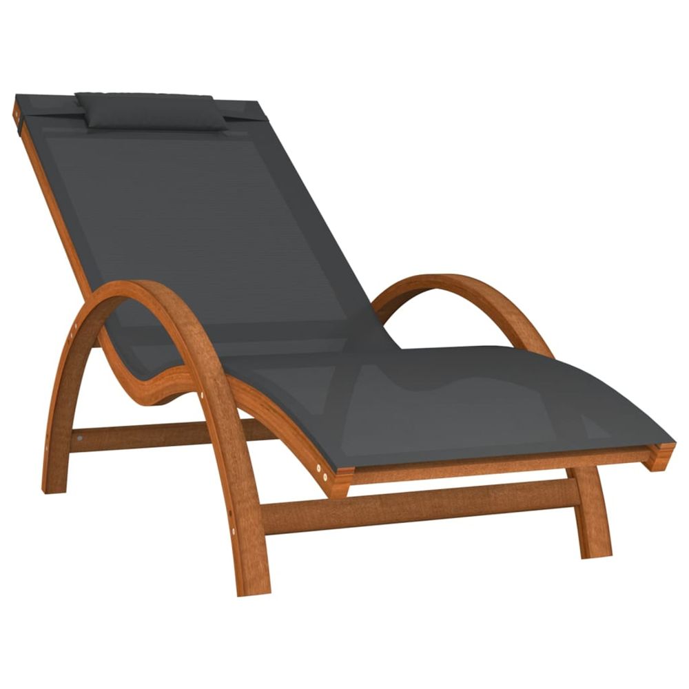 Chaise longue avec coussin gris textilène/bois massif peuplier bain de soleil