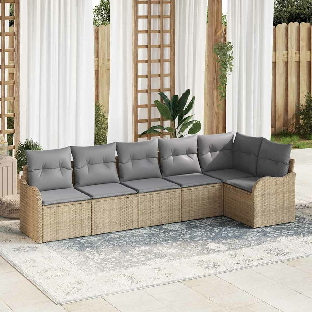 Ensemble de canapé de jardin 6 pcs beige poly rotin